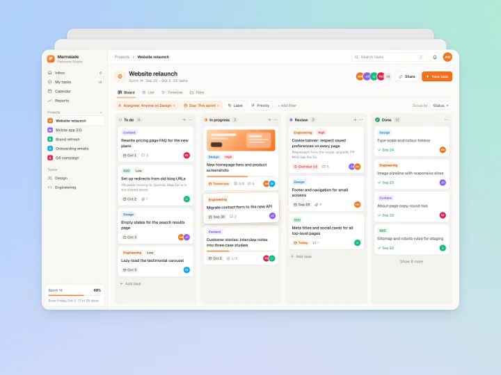 A project board in the same stacked style on the same gradient