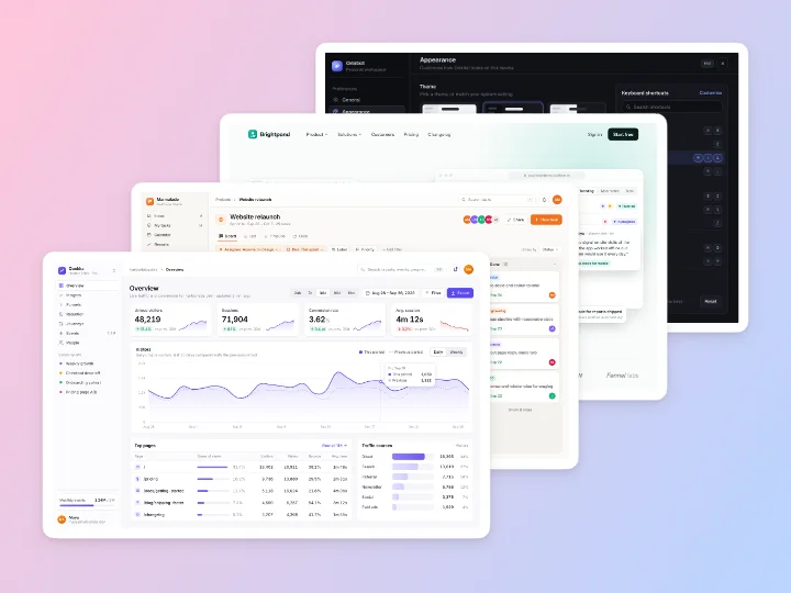 Cascade layout: three to five screens stepping back diagonally, styled with Cotton Candy
