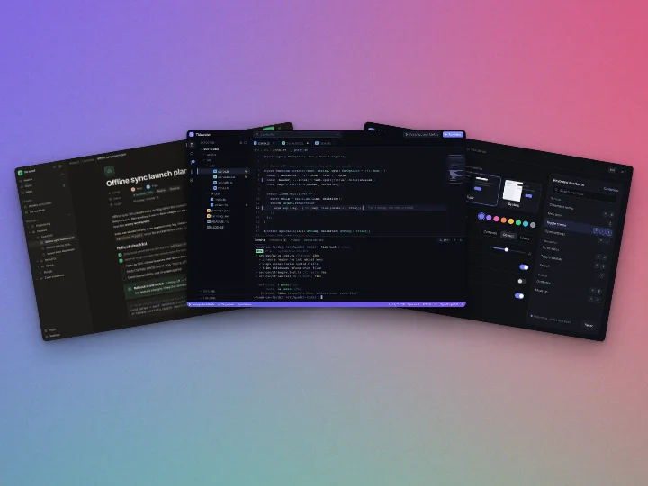 Fan layout: three to five screens fanned out like a hand of cards, styled with Aurora Stack