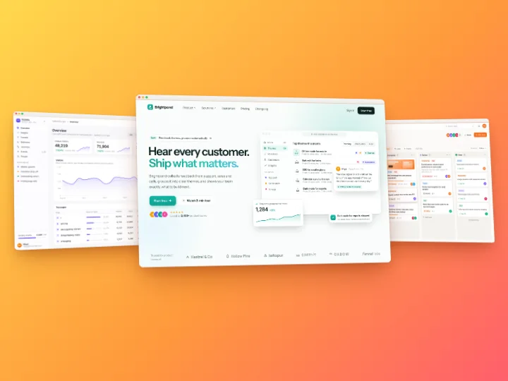 Hero layout: one screen up front with two smaller ones behind it, styled with Tangerine Tilt