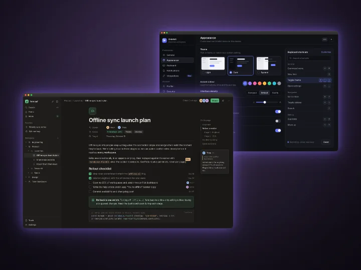 Overlap layout: two screens, one partly behind the other, styled with Midnight Spotlight