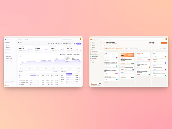 Side by side layout: two or three screens in a row, styled with Sherbet